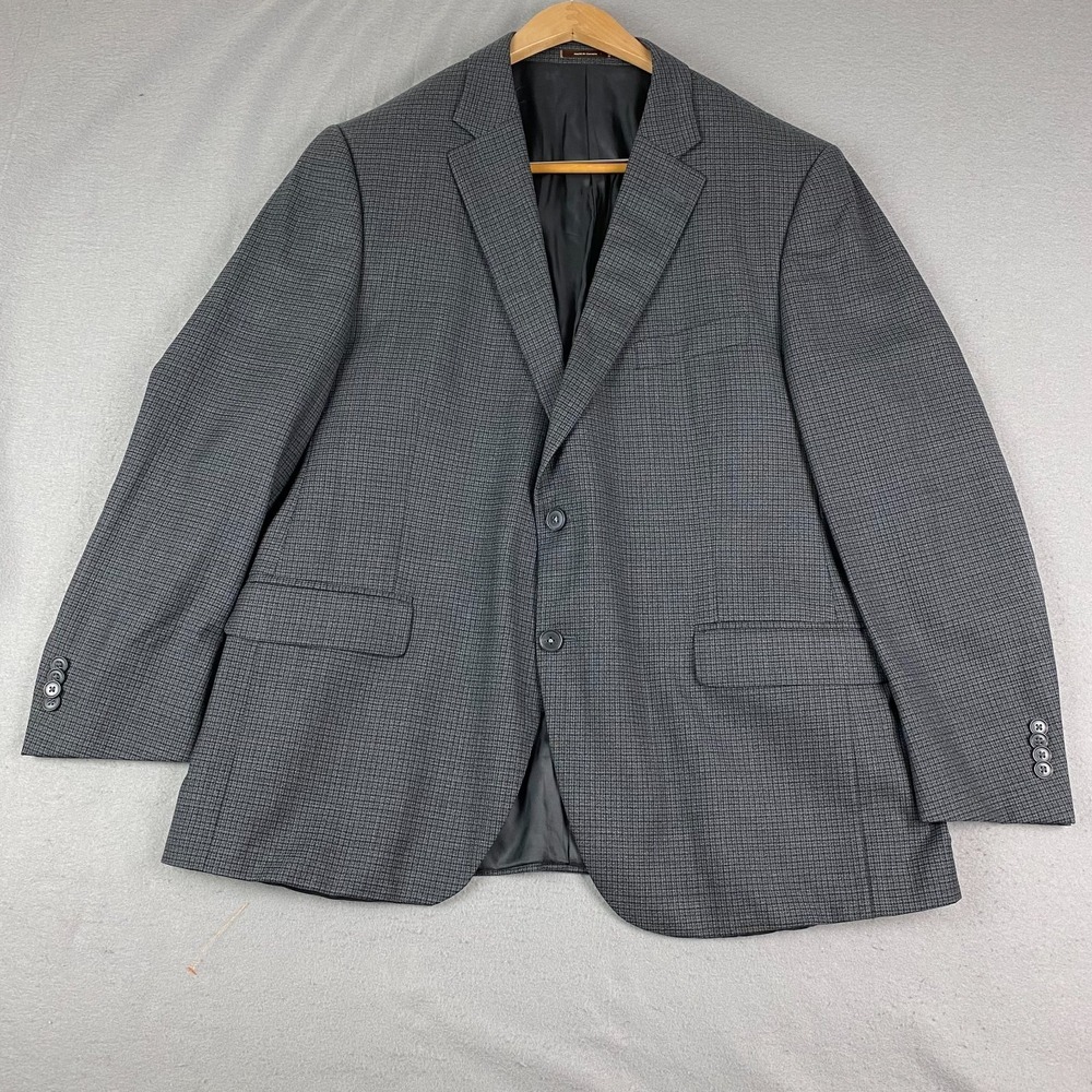 Peter Millar Recent Gray Black Checked Pure Wool Mens Blazer 46R